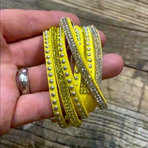 Yellow leather jeweled bracelet!